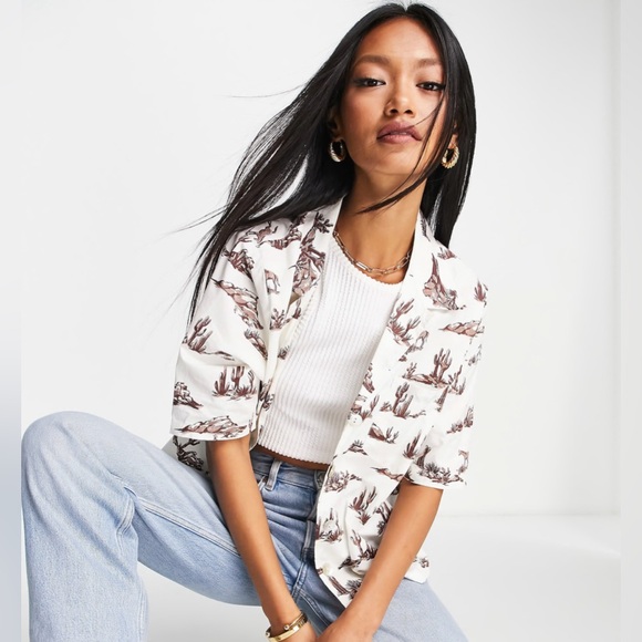 Mango Button Down Western Print Shirt MNG - Size XS - Picture 2 of 15